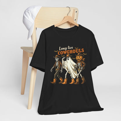 Long Live Cowghouls Shirt Western Halloween Skeleton Ghost Pumpkin Tee, Spooky Cowgirl Fall Outfit