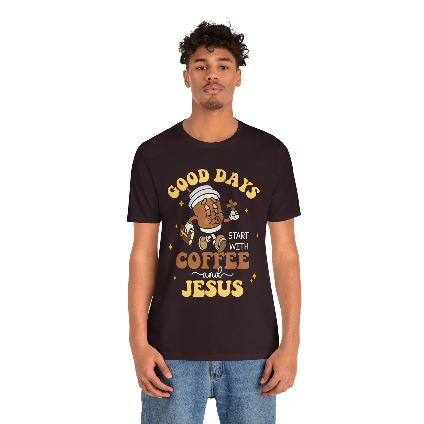 Good Days Start with Coffee & Jesus Shirt – Christian Groovy Prayer Tee