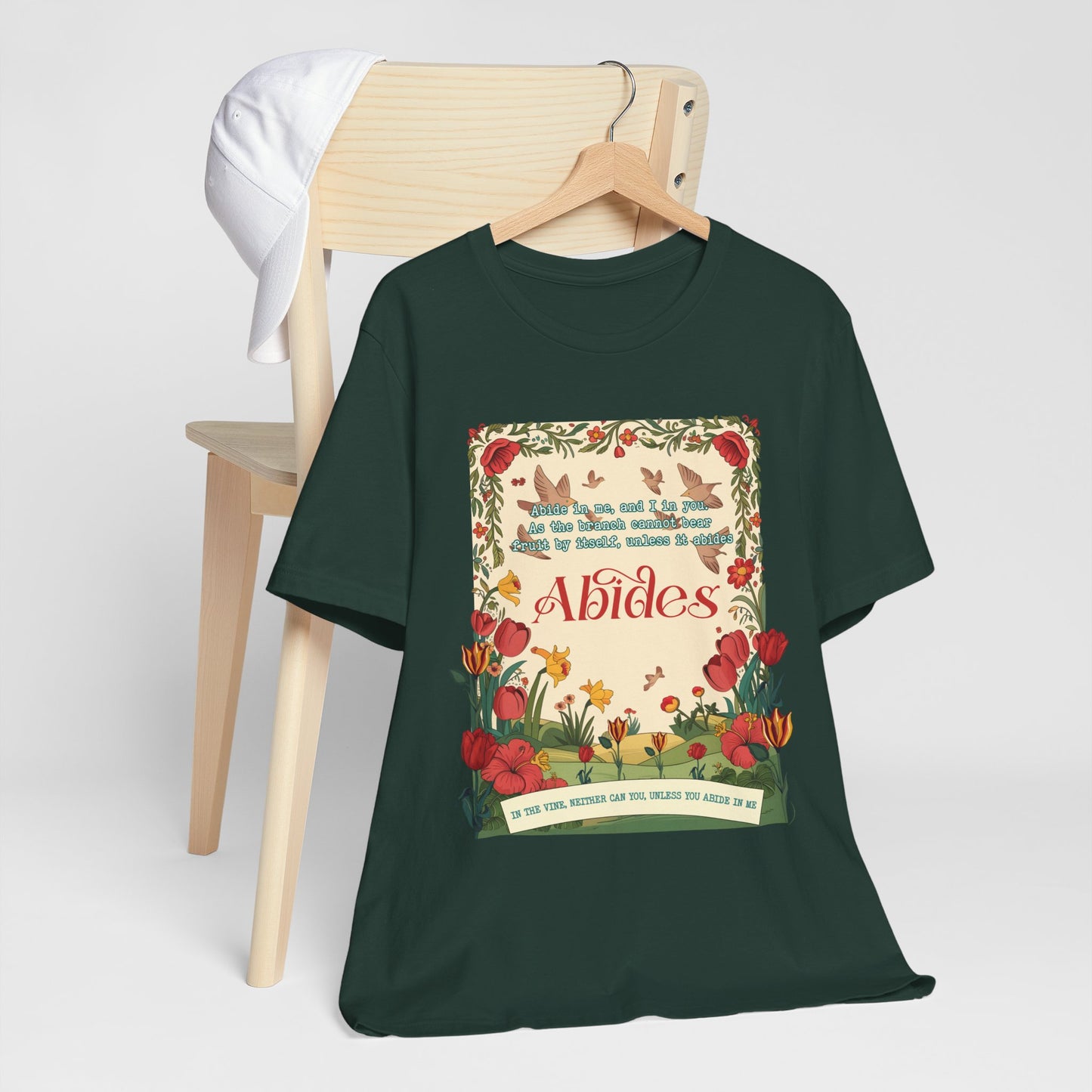 Abide in Me Shirt – Christian John 15:4 Bible Verse Floral Faith Graphic Tee