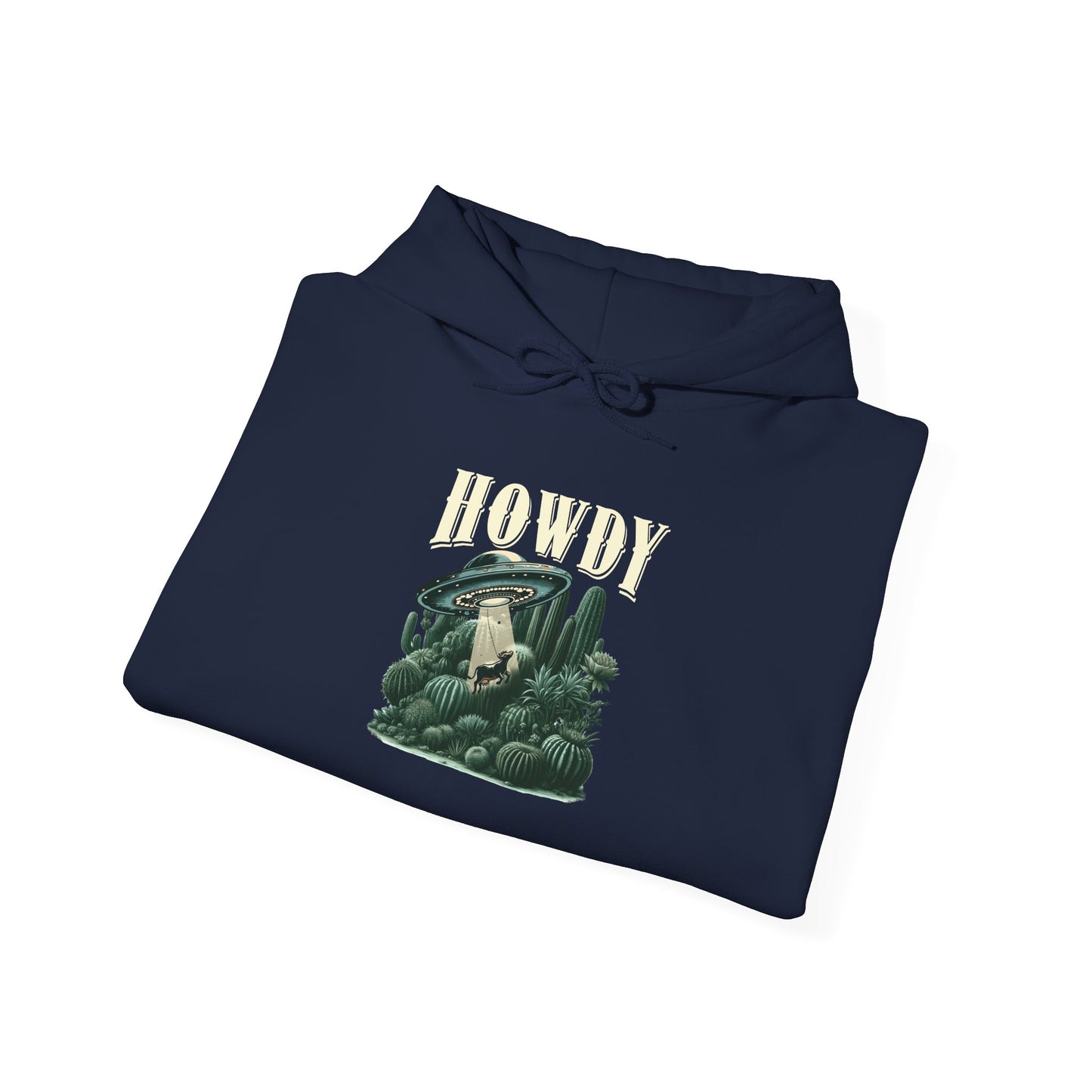 Howdy Cow Abduction Hoodie – Western UFO Rodeo Cactus Desert Texas Pullover