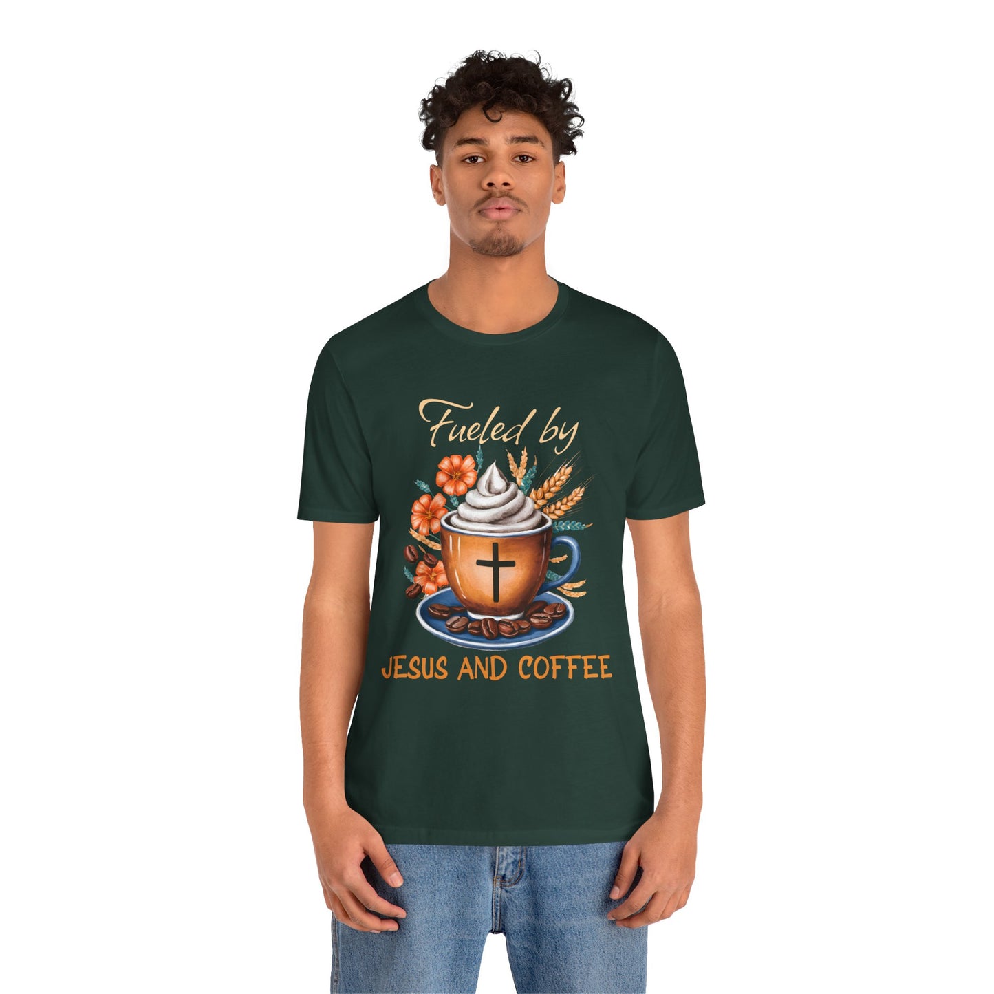 Fueled by Jesus & Coffee Shirt – Christian Faith God Cross Cup Tee