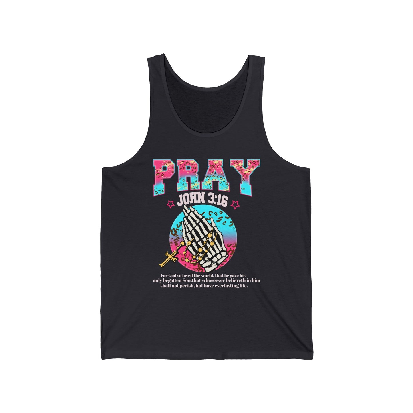 PRAY John Tank – Christian Prayer Hands Pink Leopard Print Faith Unisex Jersey