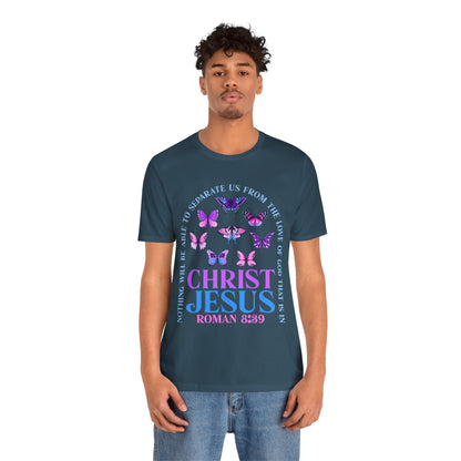 The Love of God in Christ Jesus Shirt – Boho Butterfly Romans 8:39 Faith Tee