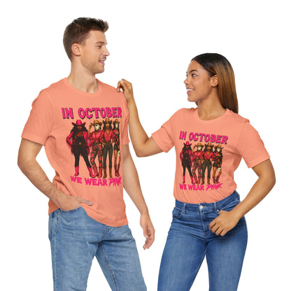 In October We Wear Pink Shirt – Western Cowgirl Squad Halloween Awareness Tee