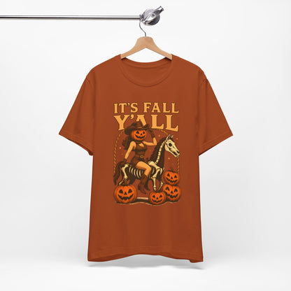 It’s Fall Y’all Shirt – Pumpkin Head Cowgirl Skeleton Horse Western Tee