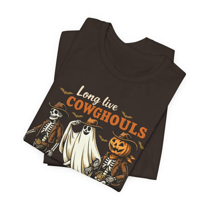 Long Live Cowghouls Shirt Western Halloween Skeleton Ghost Pumpkin Tee, Spooky Cowgirl Fall Outfit