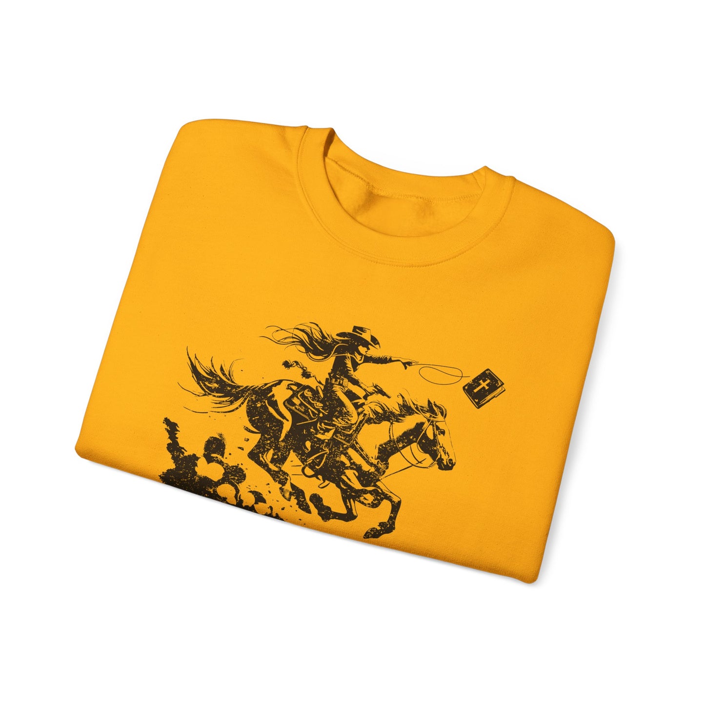Cowgirl Riding Horse Sweatshirt – Christian Scripture Western Rodeo Texas Pullover