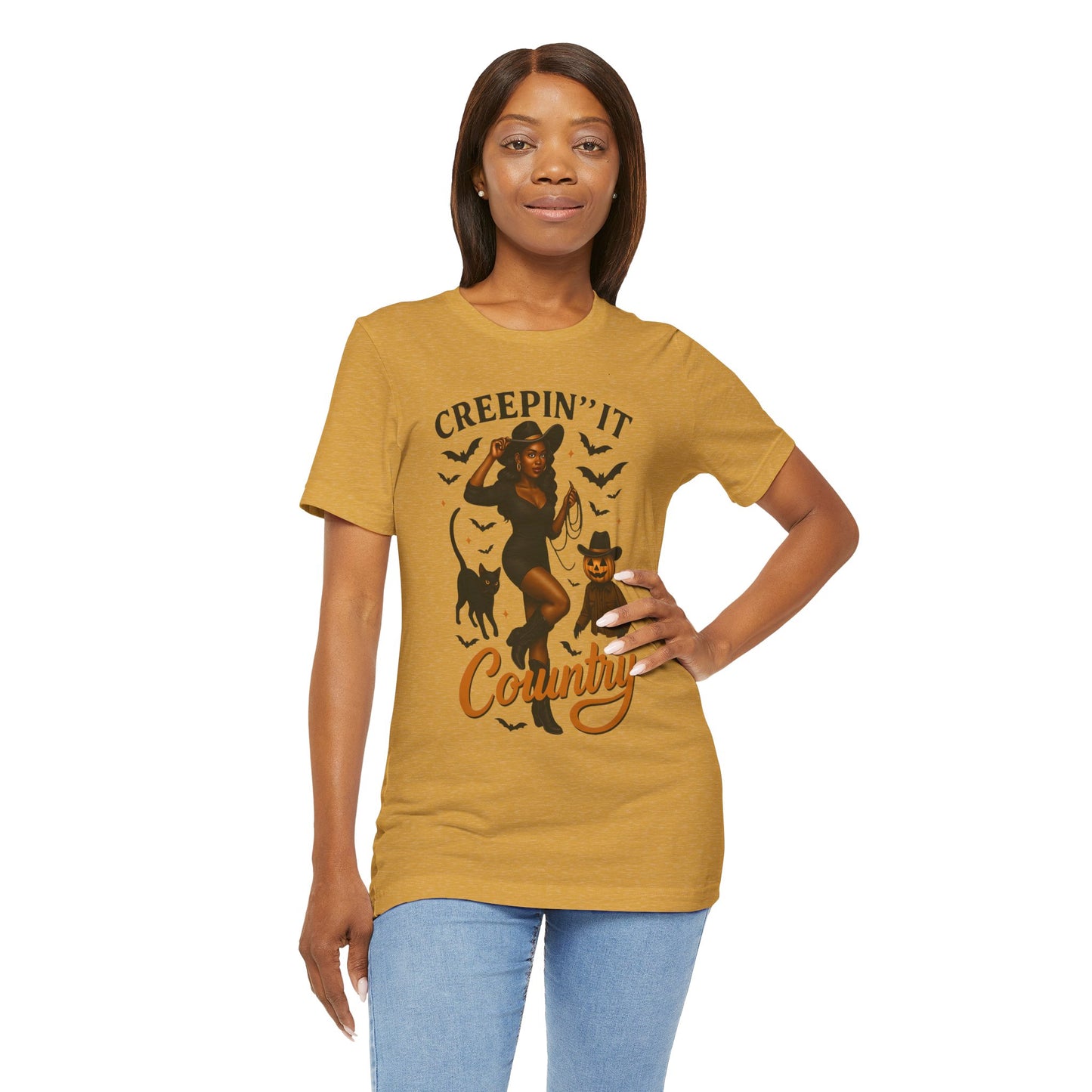 Creepin’ It Country Shirt – Spooky Cowgirl Pumpkin Western Halloween Tee