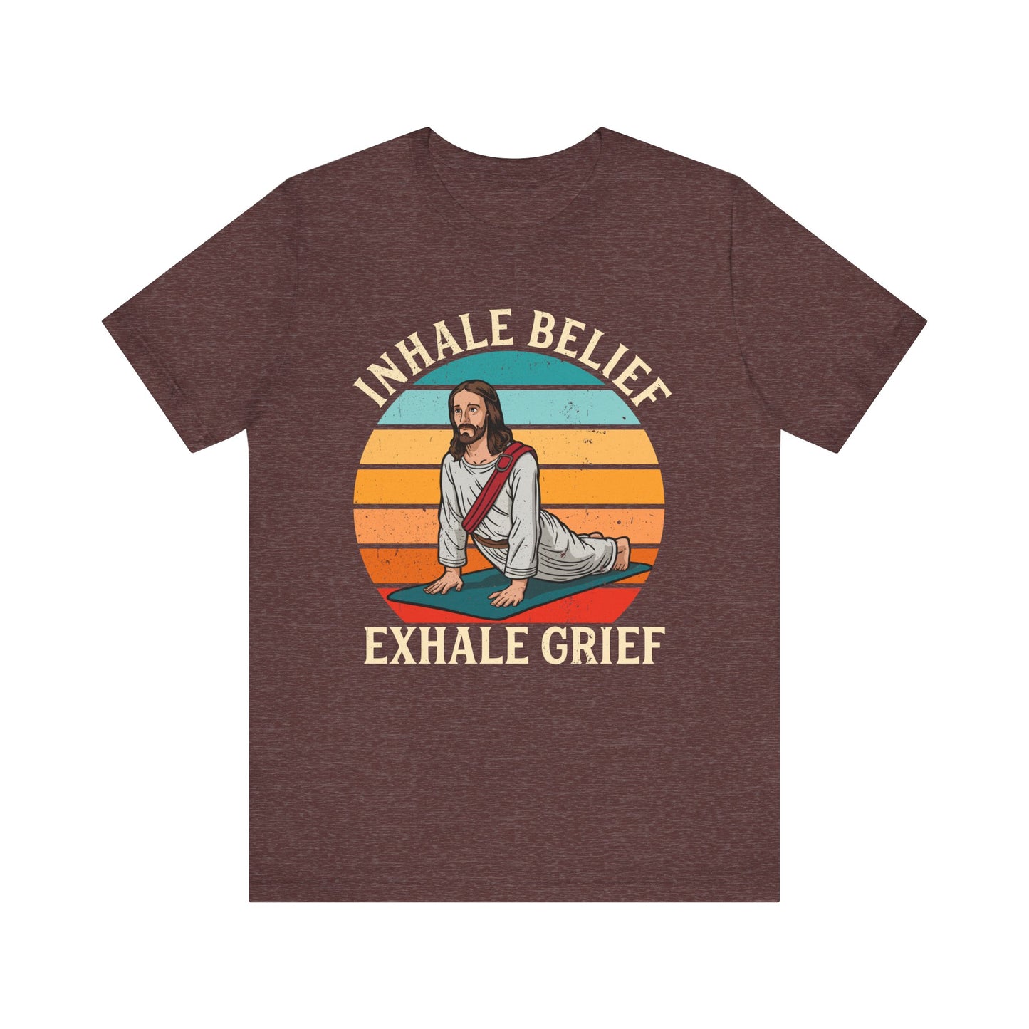 Jesus Inhale Belief Exhale Grief Shirt – Christian Yoga Retro Faith Wellness Tee