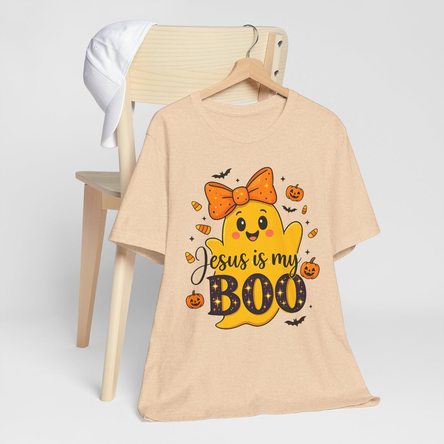Jesus Is My Boo Shirt – Cute Christian Ghost with Bow Halloween Faith Tee