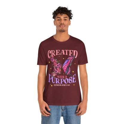 Created With a Purpose Shirt – Christian Butterfly Floral Inspirational Faith Tee