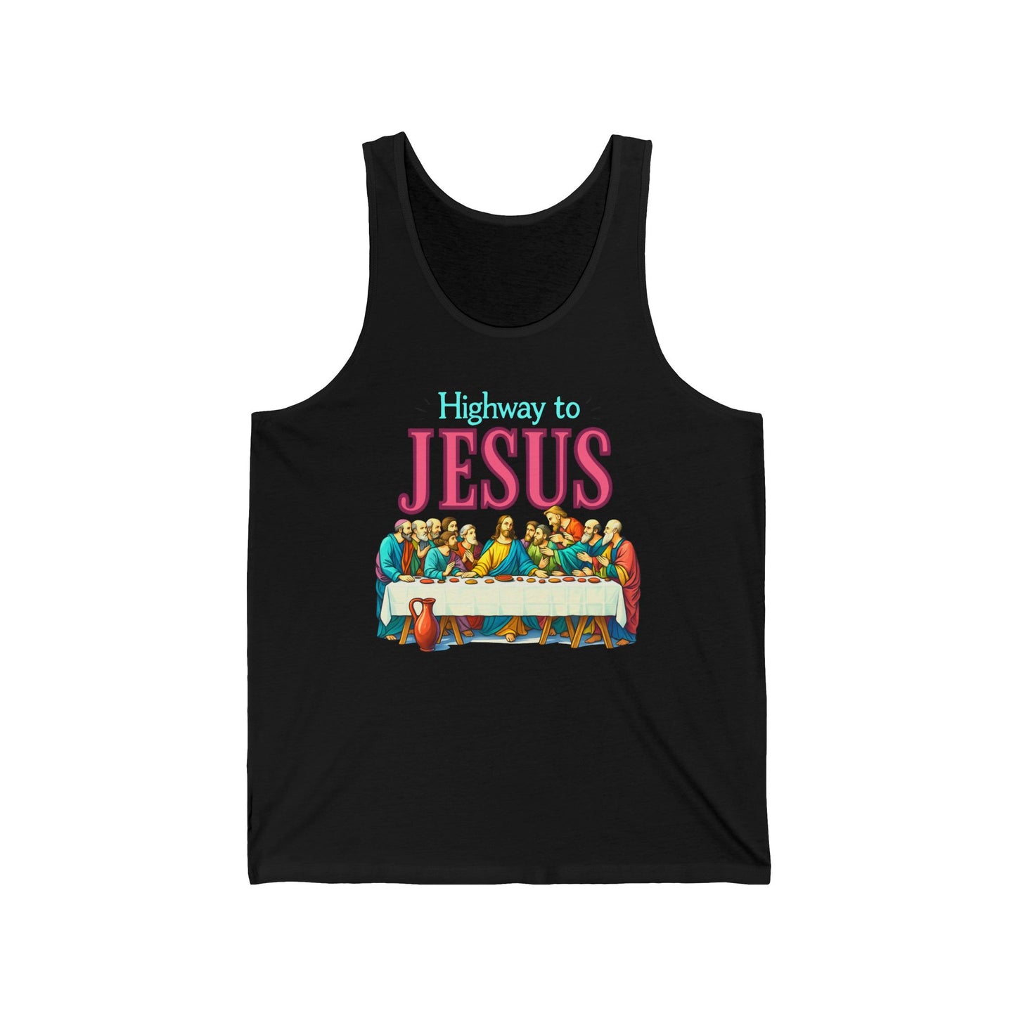 Highway to Jesus Tank – Bold Last Supper Christian Rock Retro Faith Unisex Jersey