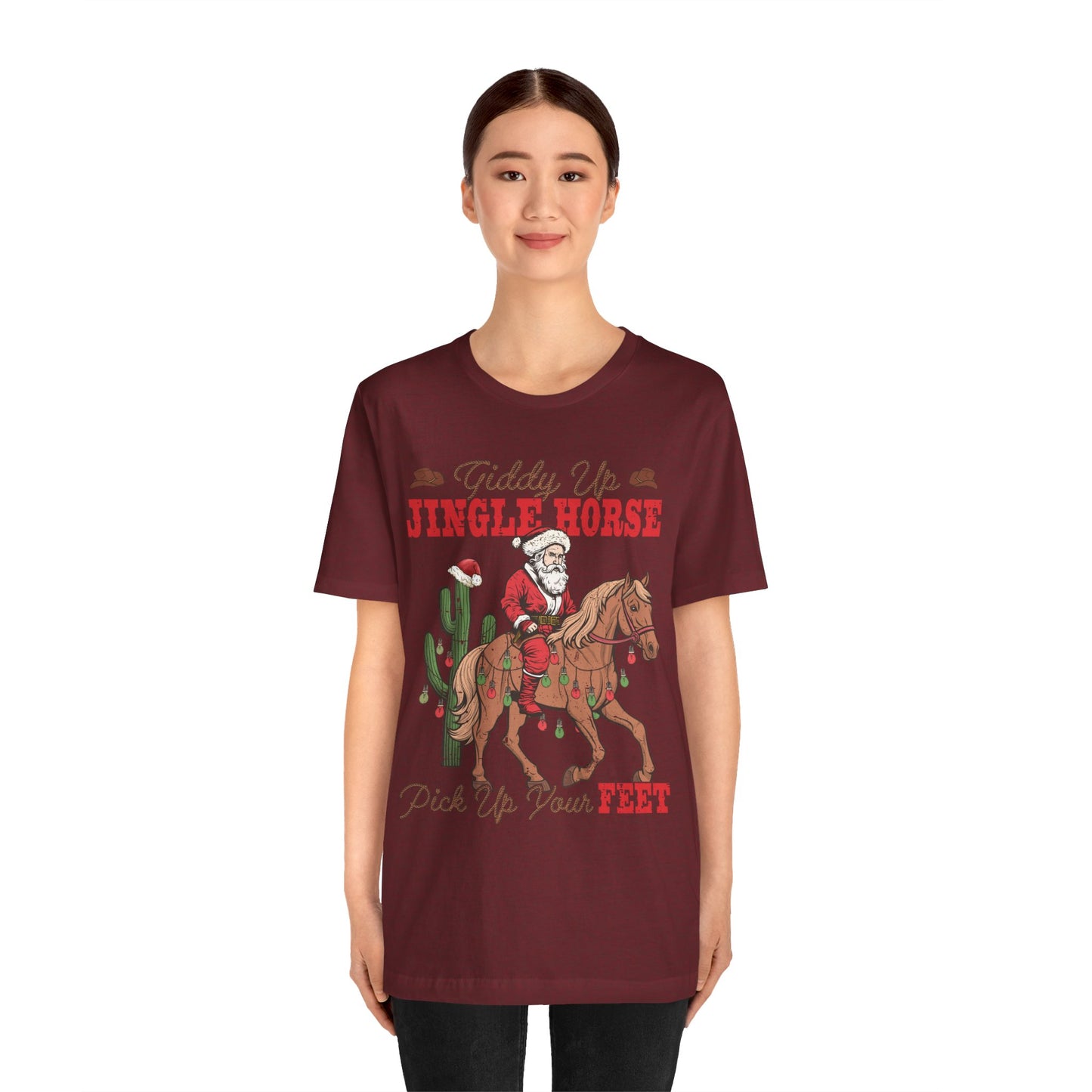Giddy Up Jingle Horse Shirt – Retro Howdy Christmas Western Cowboy Holiday Tee