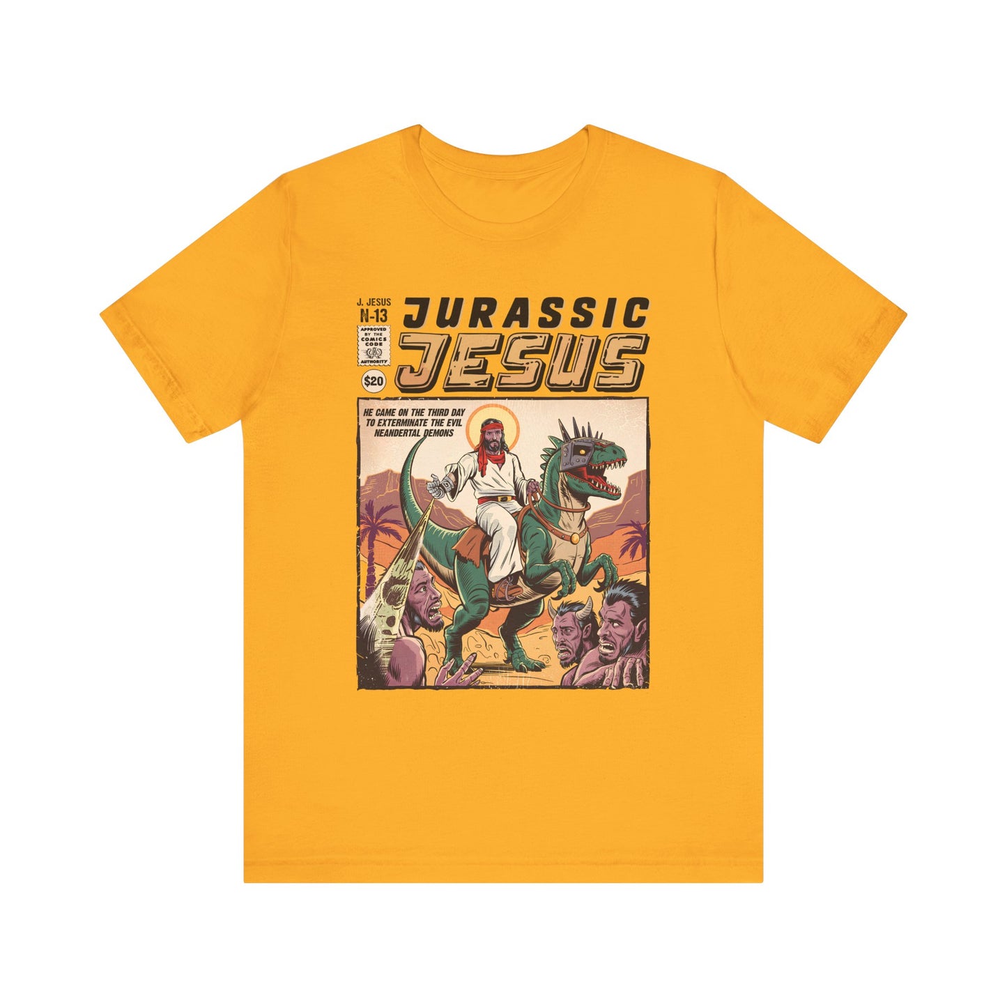 Jurassic Jesus Shirt – Dino-Riding Savior Comic Book Christian Tee
