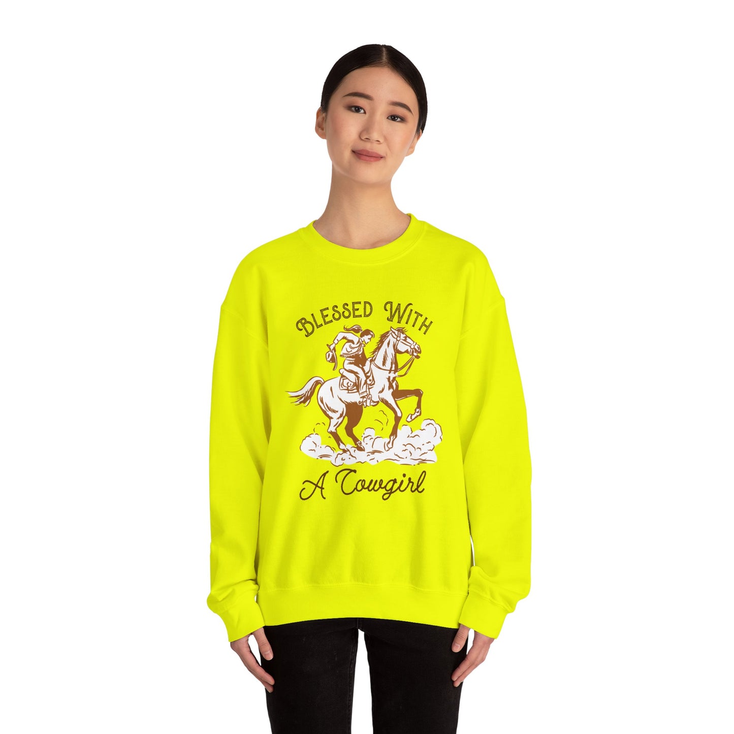 Blessed with a Cowgirl Sweatshirt – Retro Christian Western Rodeo Pullover