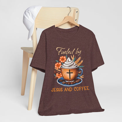 Fueled by Jesus & Coffee Shirt – Christian Faith God Cross Cup Tee