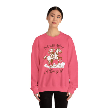 Blessed with a Cowgirl Sweatshirt – Retro Christian Western Rodeo Pullover