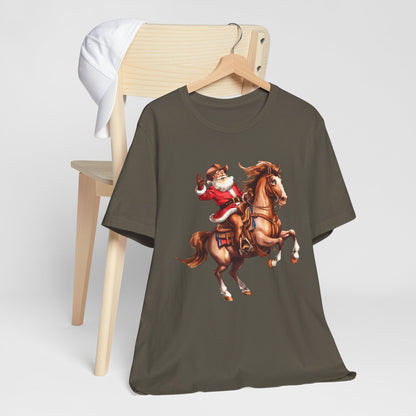 Cowboy Santa on Bucking Horse Shirt – Funny Western Rodeo Christmas Tee
