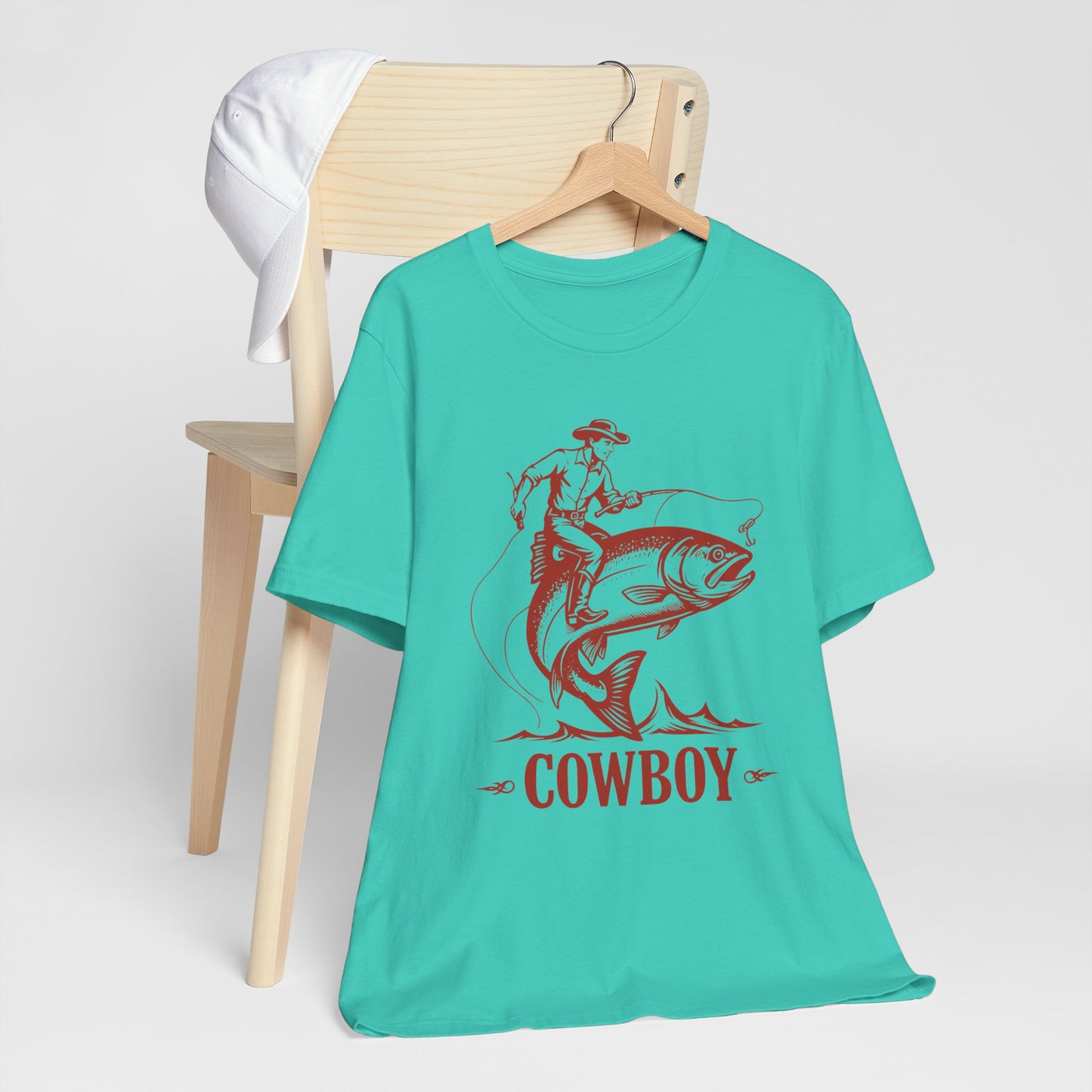 Cowboy Riding a Giant Fish Shirt – Vintage Western Fishing Rodeo Tee