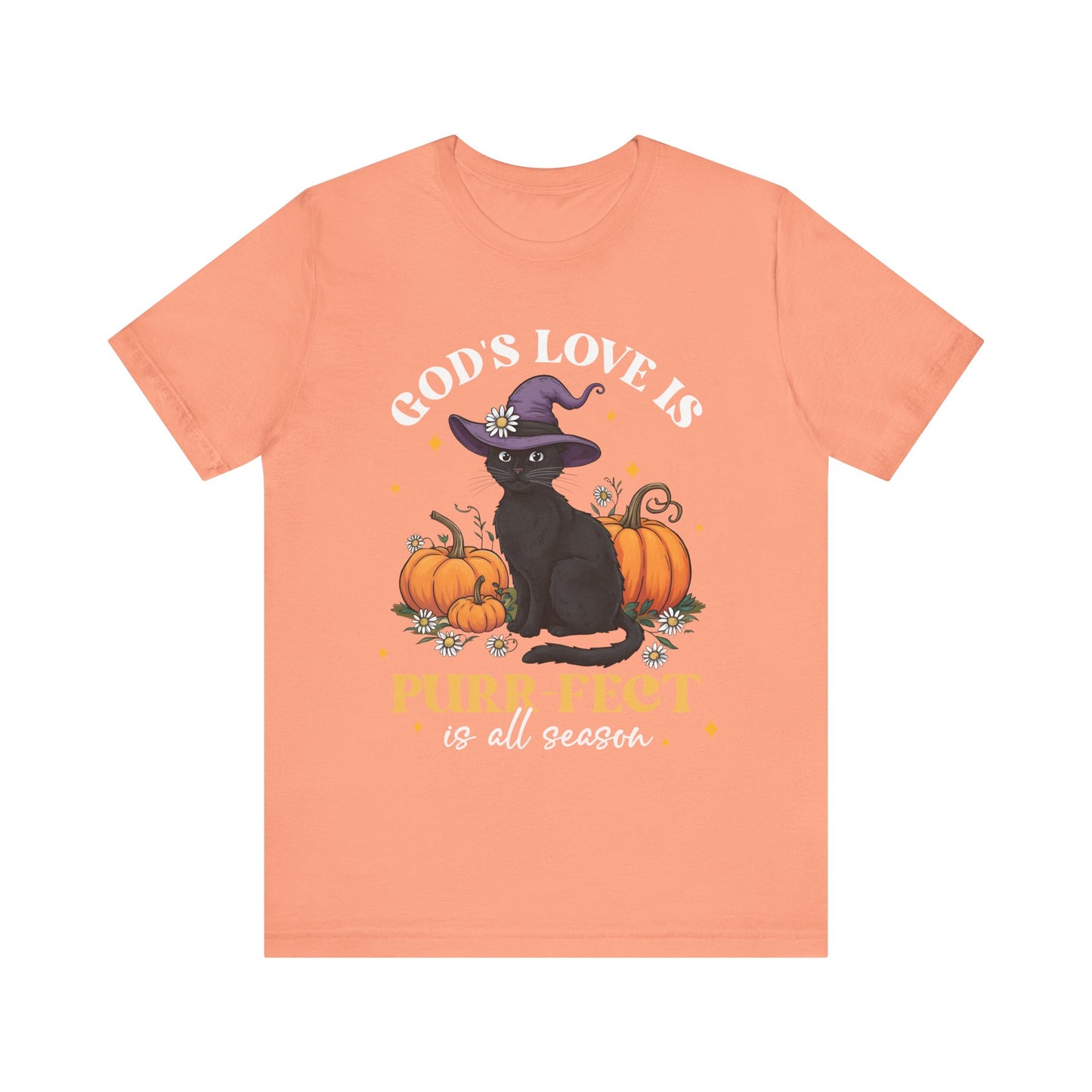God’s Love Is Purr-fect Shirt – Cute Christian Black Cat Pumpkin Fall Faith Tee
