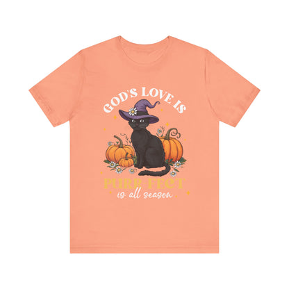 God’s Love Is Purr-fect Shirt – Cute Christian Black Cat Pumpkin Fall Faith Tee