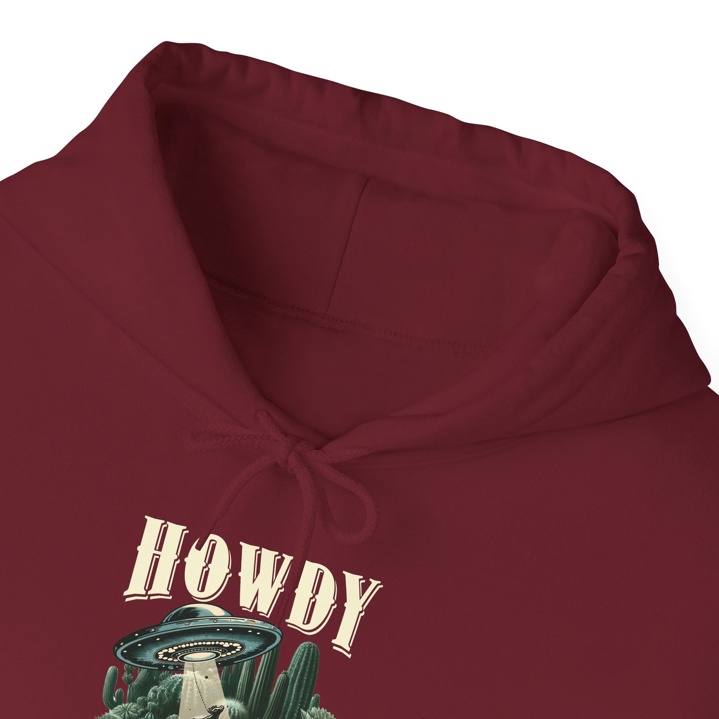 Howdy Cow Abduction Hoodie – Western UFO Rodeo Cactus Desert Texas Pullover