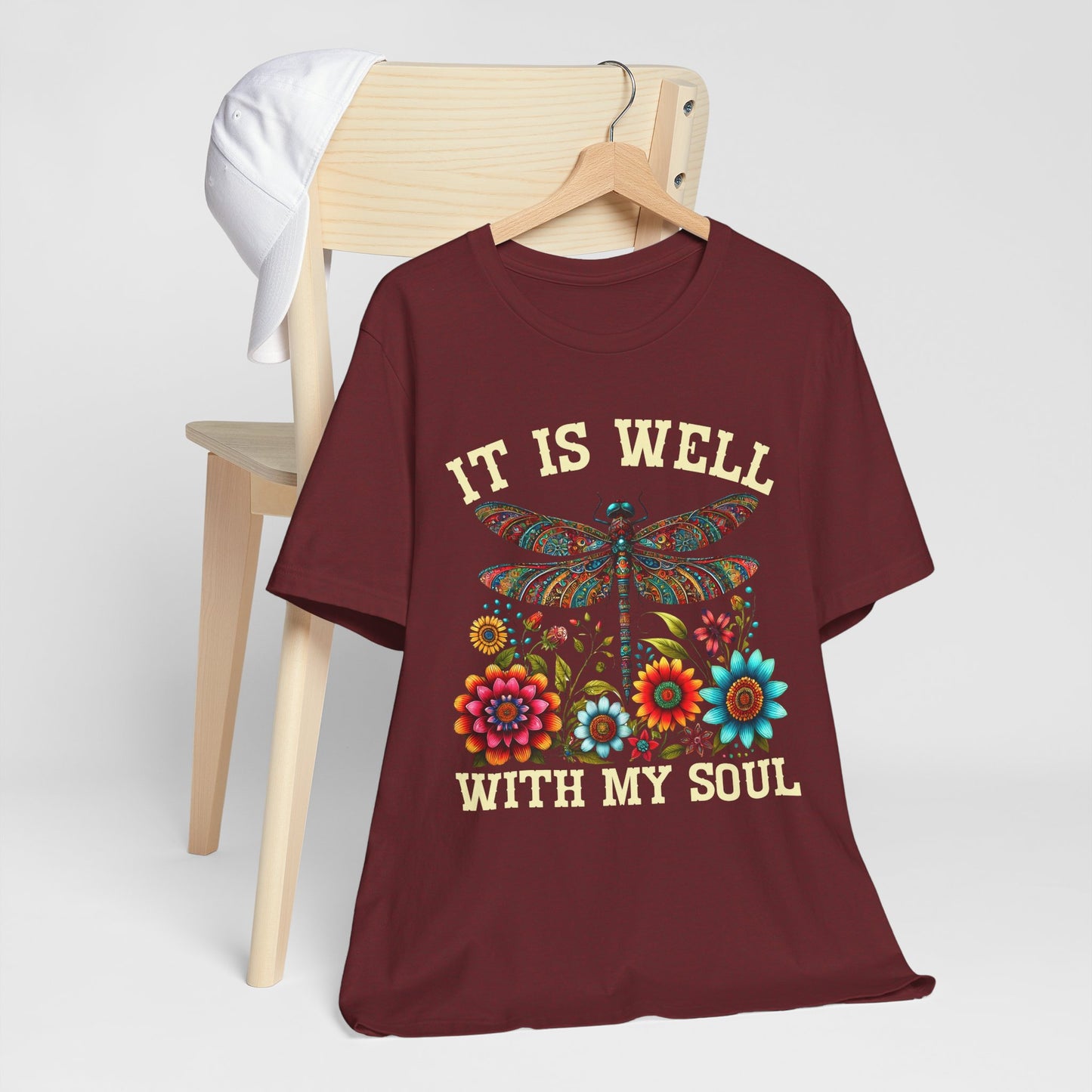 It Is Well With My Soul Shirt – Boho Dragonfly Floral Christian Hymn Faith Tee