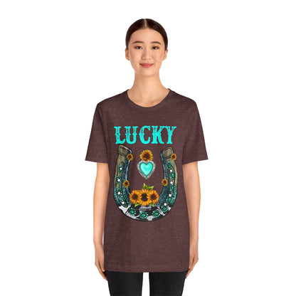 Horse Shoe Lucky Shirt – Western Turquoise Gemstone Texas Sunflowers Tee