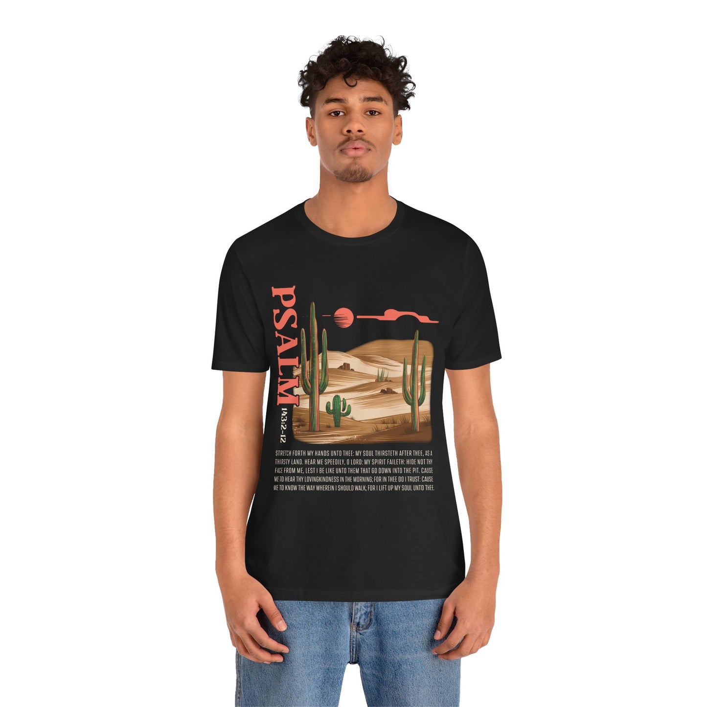 Psalm 143:2–12 Boho Retro Western Christian Howdy Jesus T-Shirt, Desert-Inspired Scripture Tee