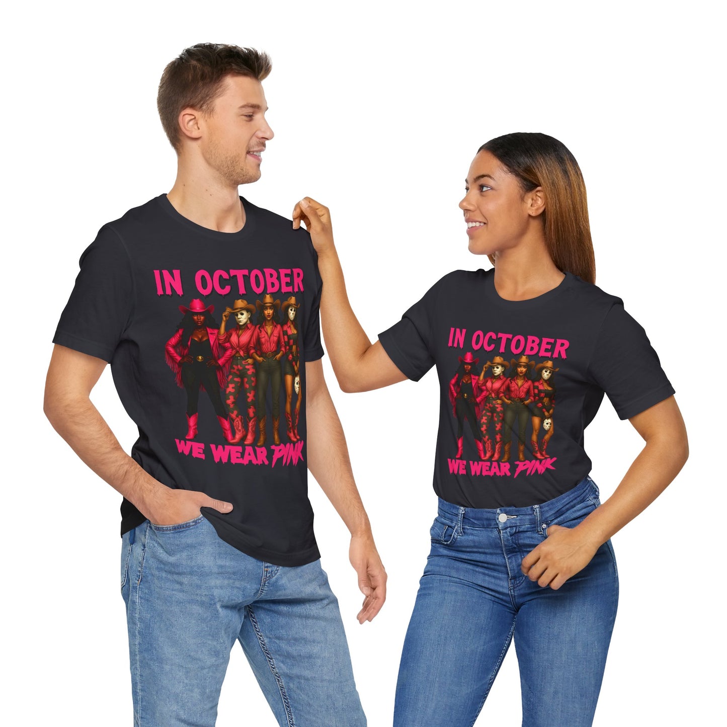 In October We Wear Pink Shirt – Western Cowgirl Squad Halloween Awareness Tee