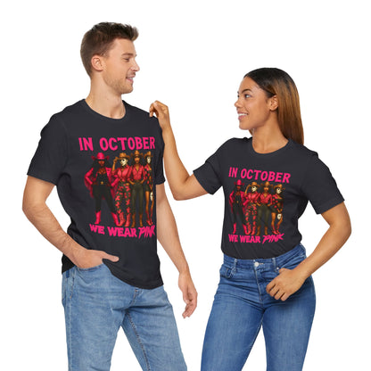 In October We Wear Pink Shirt – Western Cowgirl Squad Halloween Awareness Tee