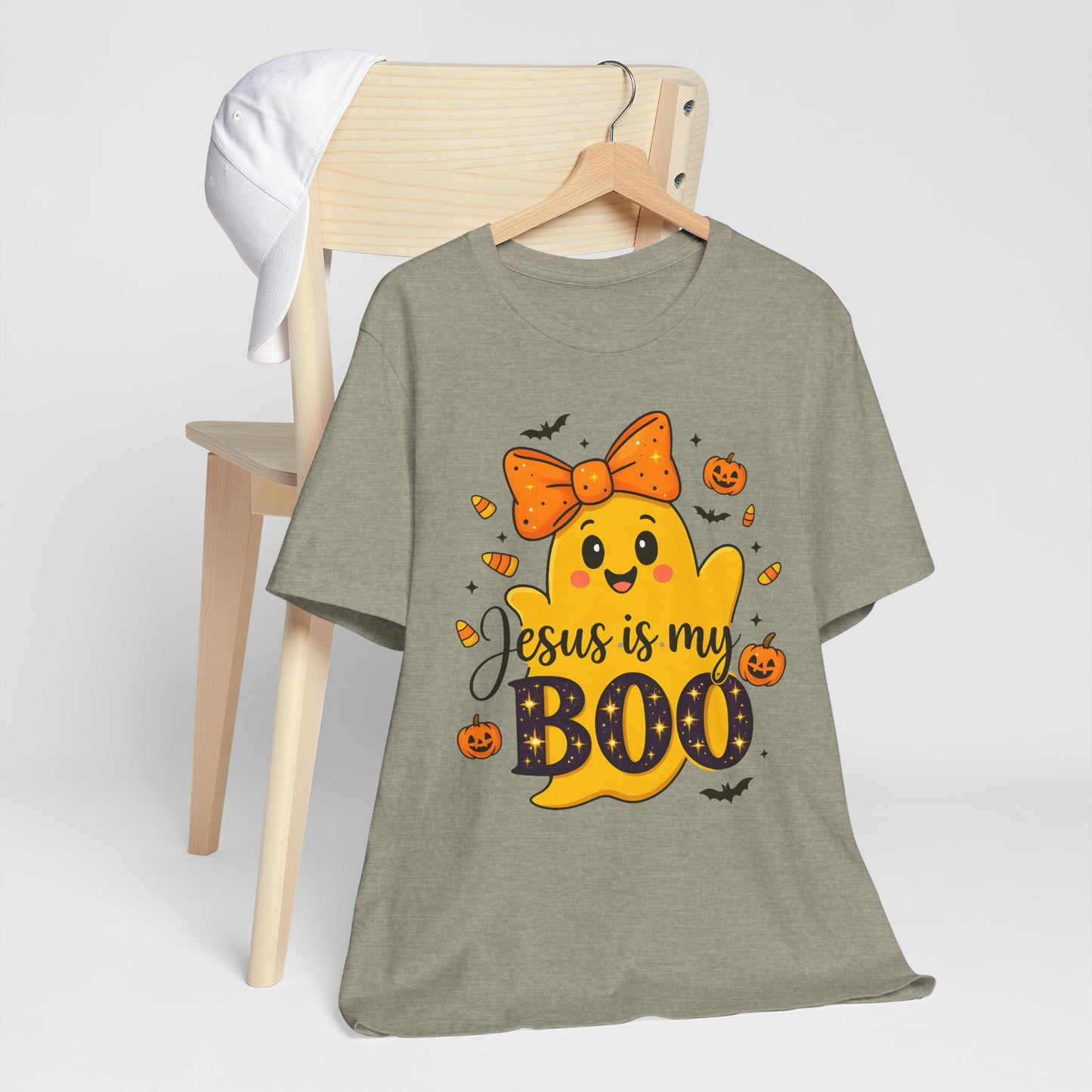 Jesus Is My Boo Shirt – Cute Christian Ghost with Bow Halloween Faith Tee