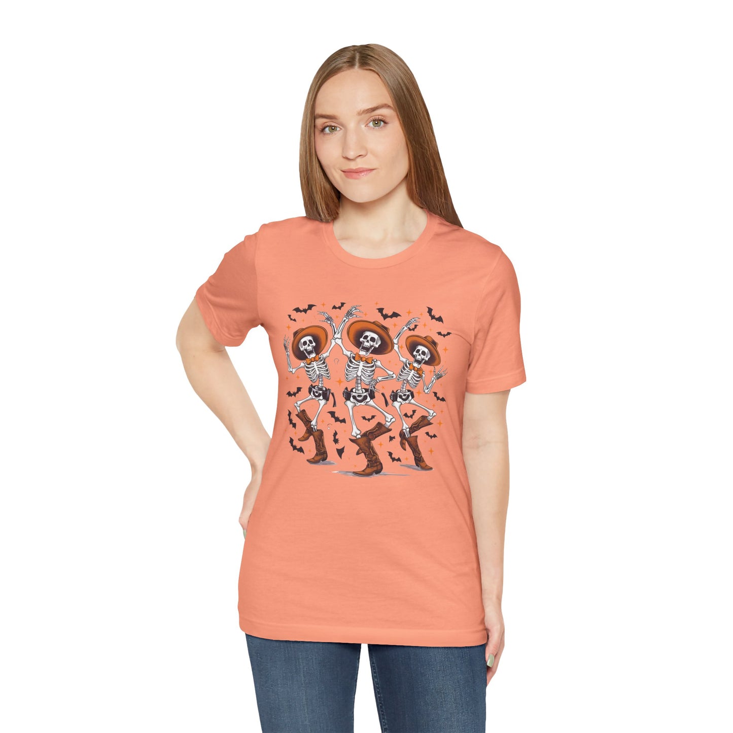 Dancing Skeleton Cowboy Western Rodeo Halloween Spooky Vibes T-Shirt