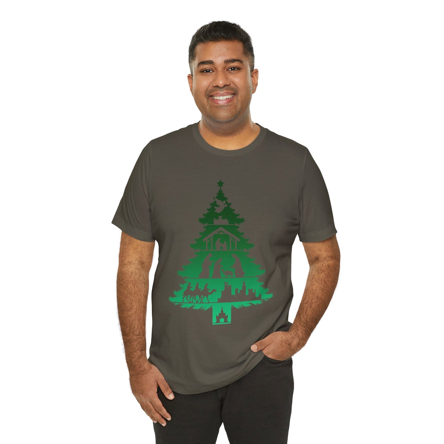 Nativity Christmas Tree Shirt – Christian Faith Holiday Pajama Top Tee