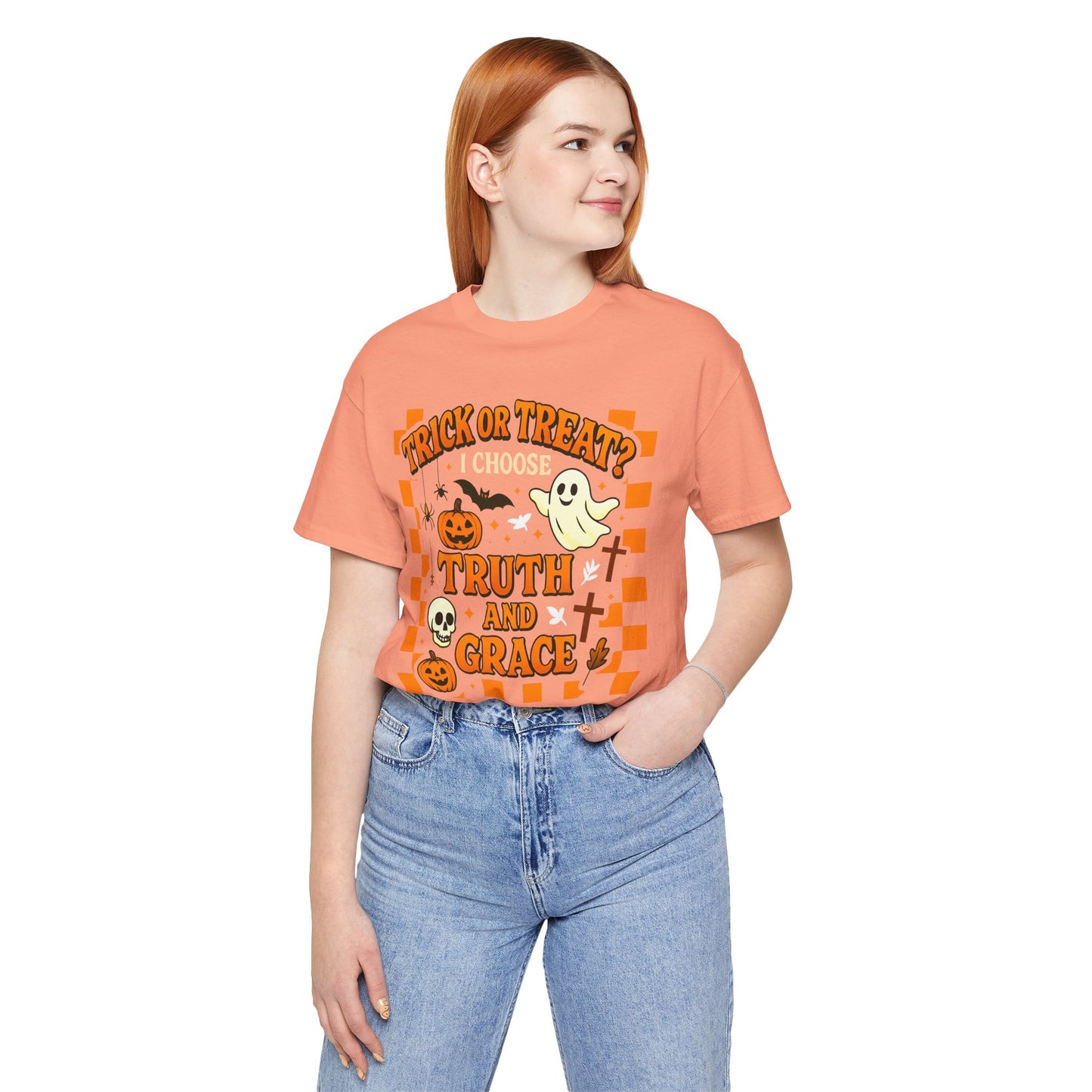 Trick or Treat I Choose Truth and Grace Shirt – Christian Halloween Faith Tee