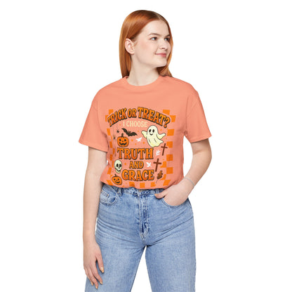 Trick or Treat I Choose Truth and Grace Shirt – Christian Halloween Faith Tee