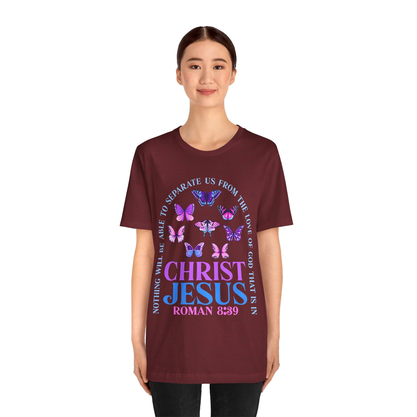 The Love of God in Christ Jesus Shirt – Boho Butterfly Romans 8:39 Faith Tee
