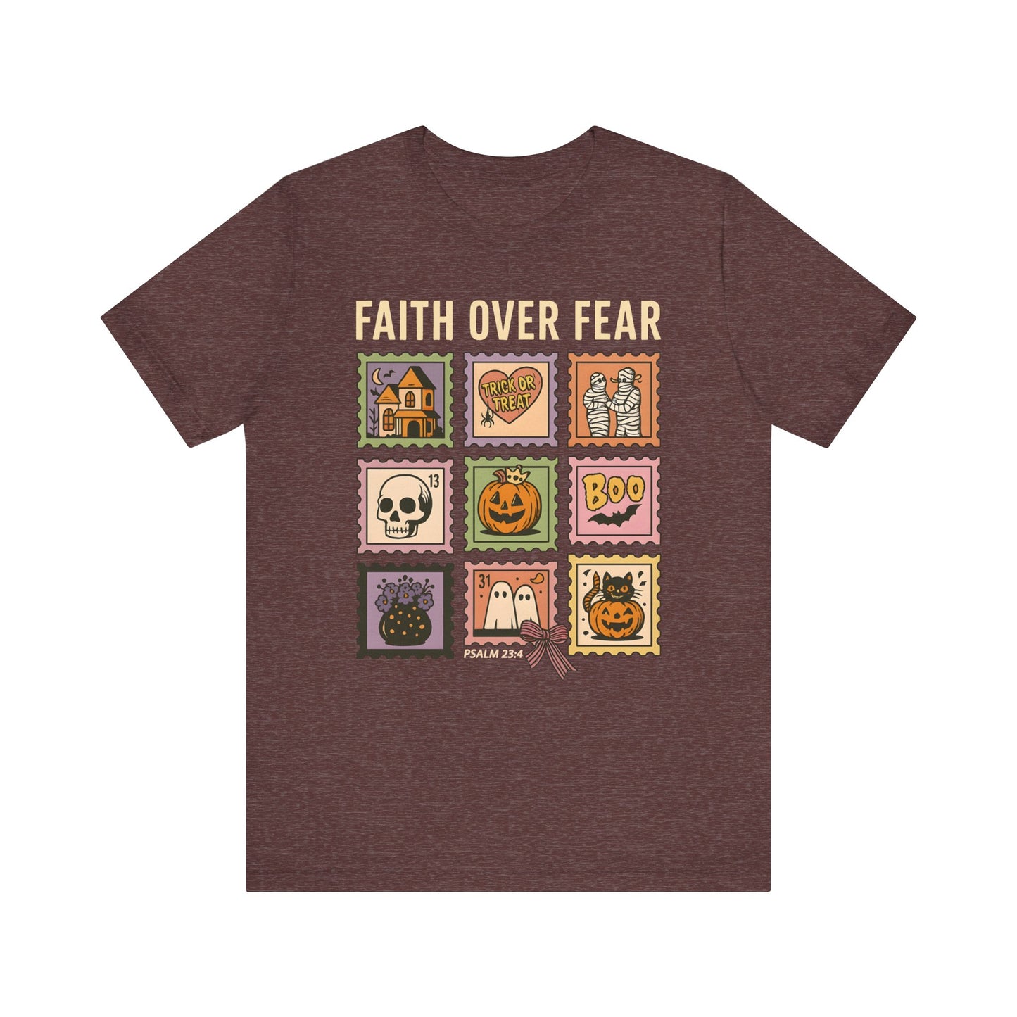 Faith Over Fear Shirt, Christian Halloween Stamp T-Shirt, Religious Spooky Season Tee