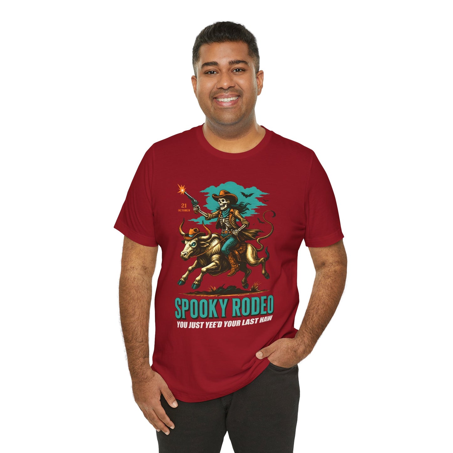 Spooky Rodeo Shirt Skeleton Cowboy Halloween Tee, Western Bull Rider Graphic for Fall