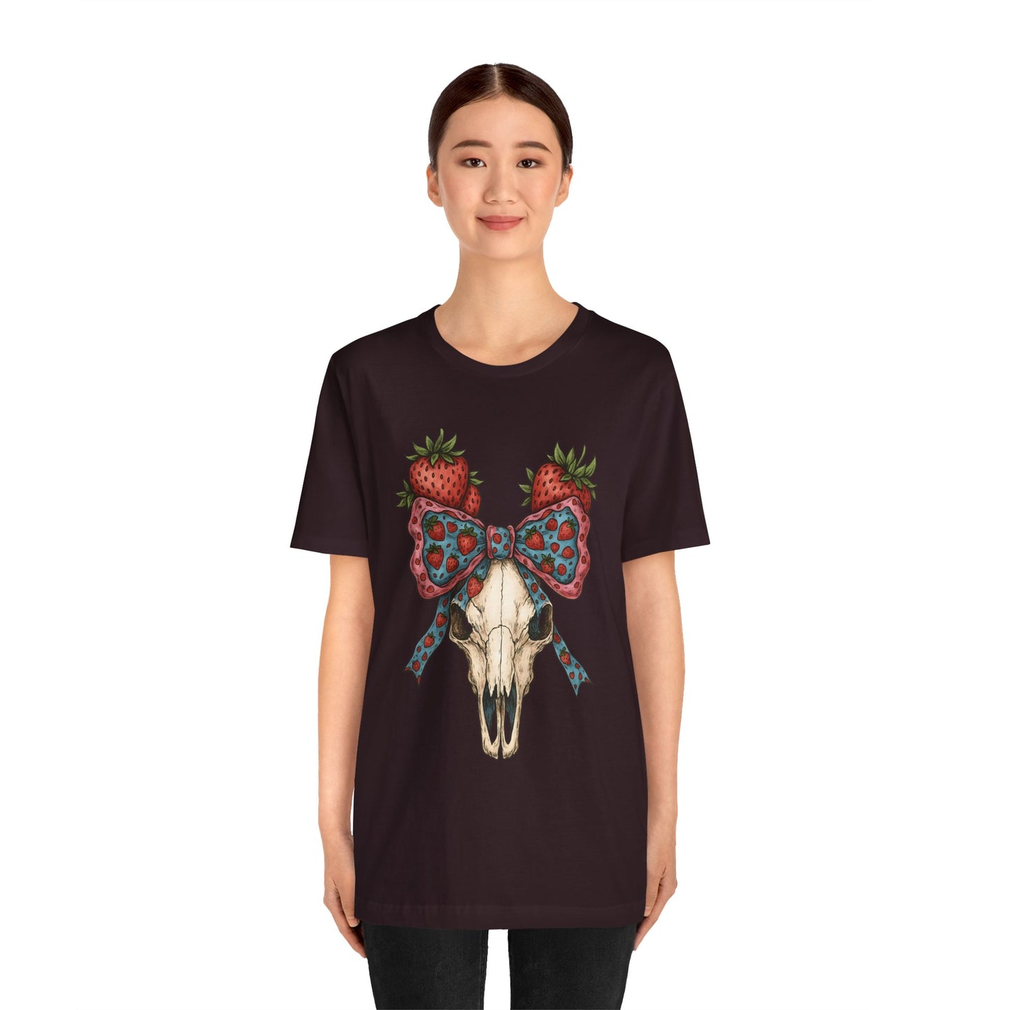 Retro Strawberry Cow Skull Shirt – Western Coquette Summer Vibes Tee