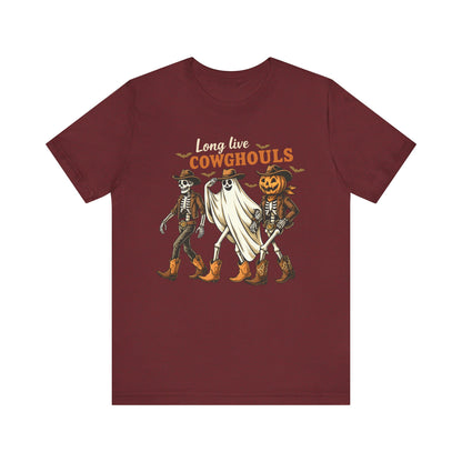Long Live Cowghouls Shirt Western Halloween Skeleton Ghost Pumpkin Tee, Spooky Cowgirl Fall Outfit
