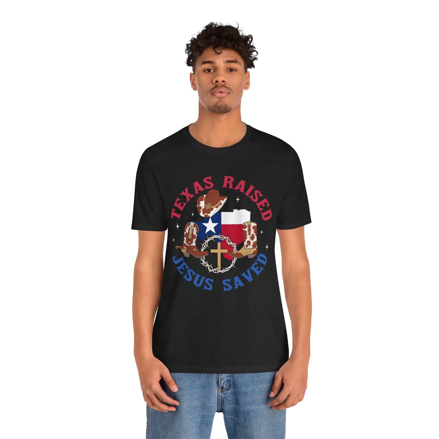 Southern Jesus Saved Shirt – Texas Raised Cowboy Christian Western Tee