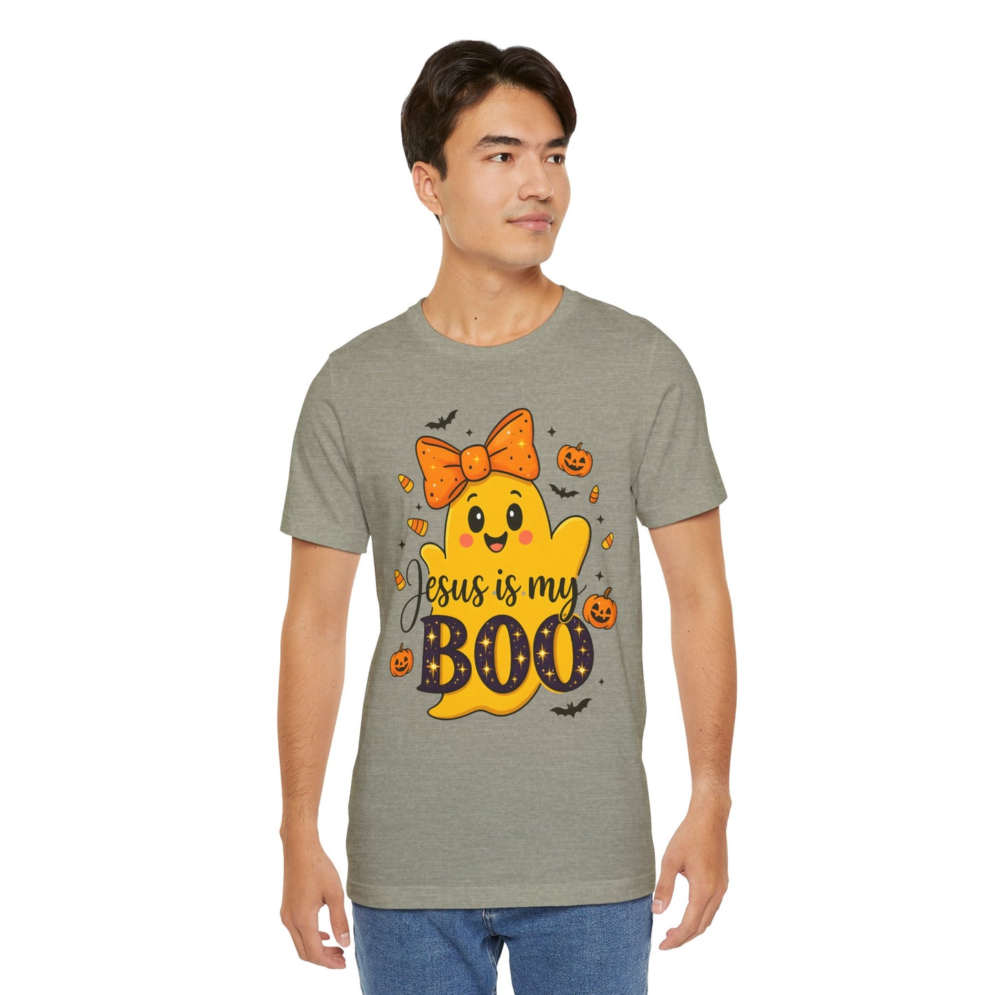 Jesus Is My Boo Shirt – Cute Christian Ghost with Bow Halloween Faith Tee
