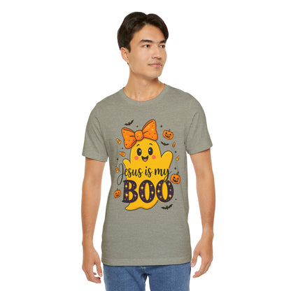 Jesus Is My Boo Shirt – Cute Christian Ghost with Bow Halloween Faith Tee