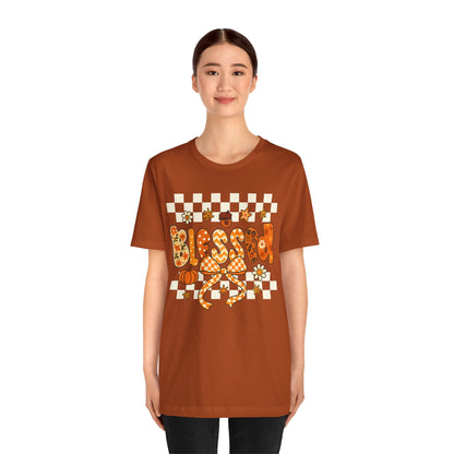 Blessed Checkerboard Pumpkin Shirt – Christian Thankful Fall Thanksgiving Tee