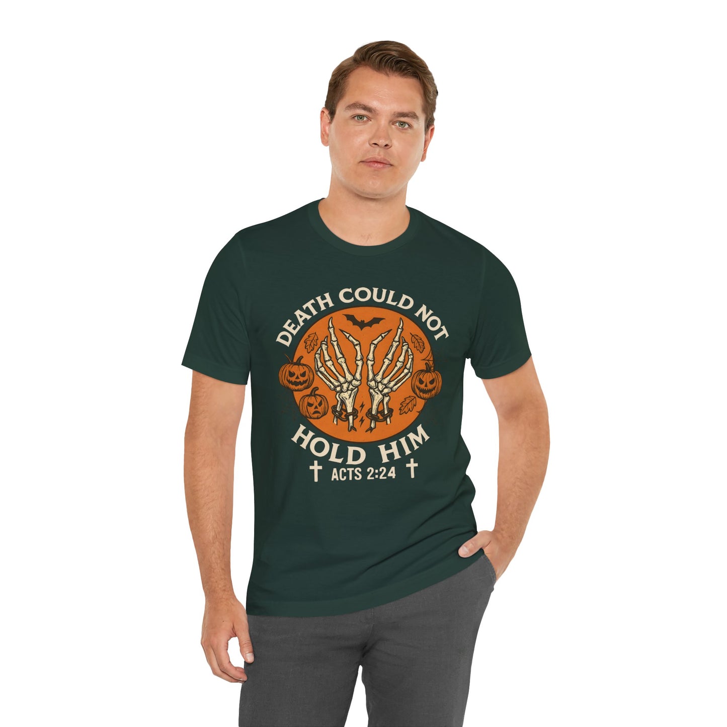 Death Could Not Hold Him Shirt – Christian Skeleton Hands Halloween Tee