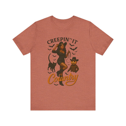 Creepin’ It Country Shirt – Spooky Cowgirl Pumpkin Western Halloween Tee