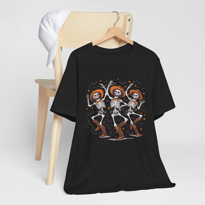 Dancing Skeleton Cowboy Western Rodeo Halloween Spooky Vibes T-Shirt