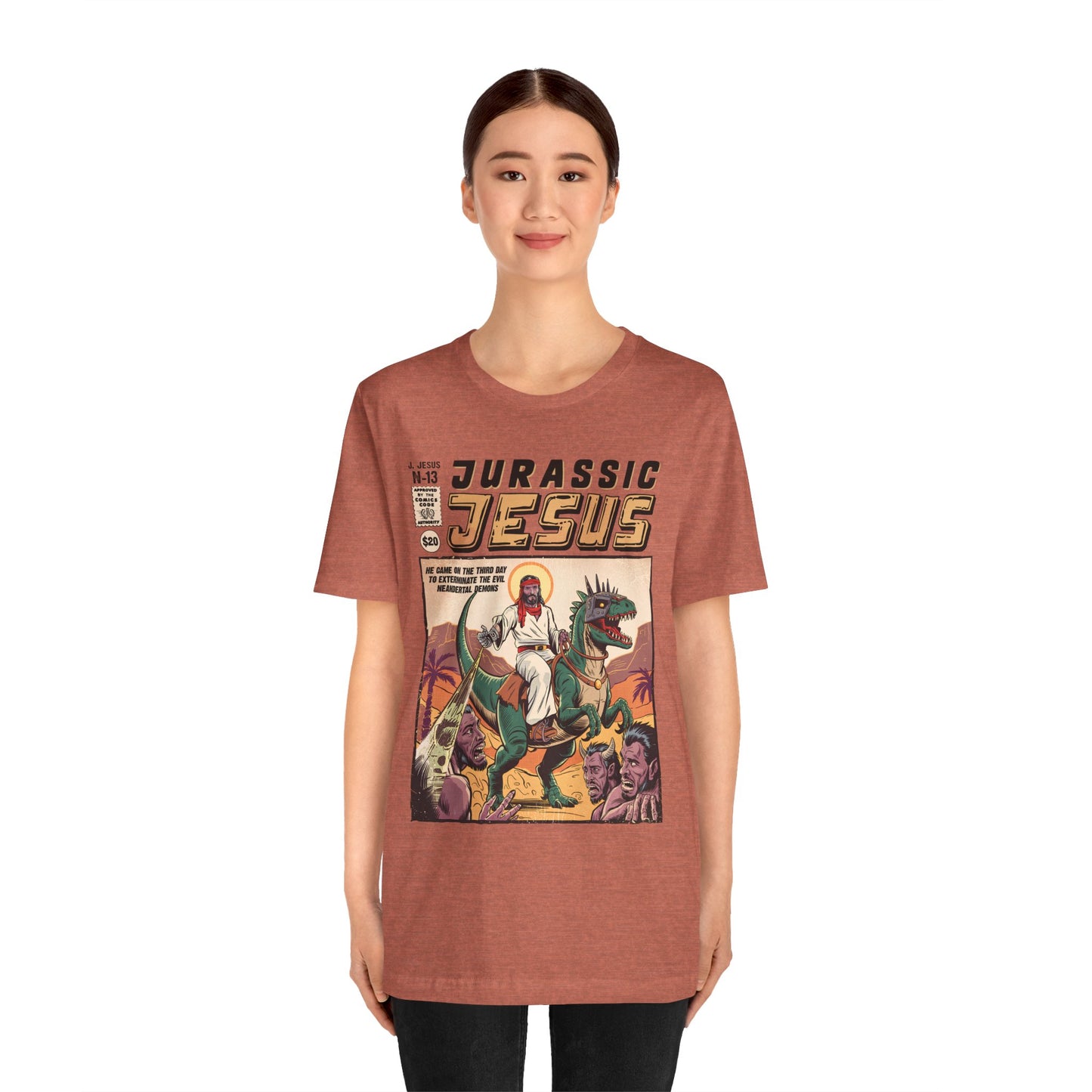 Jurassic Jesus Shirt – Dino-Riding Savior Comic Book Christian Tee
