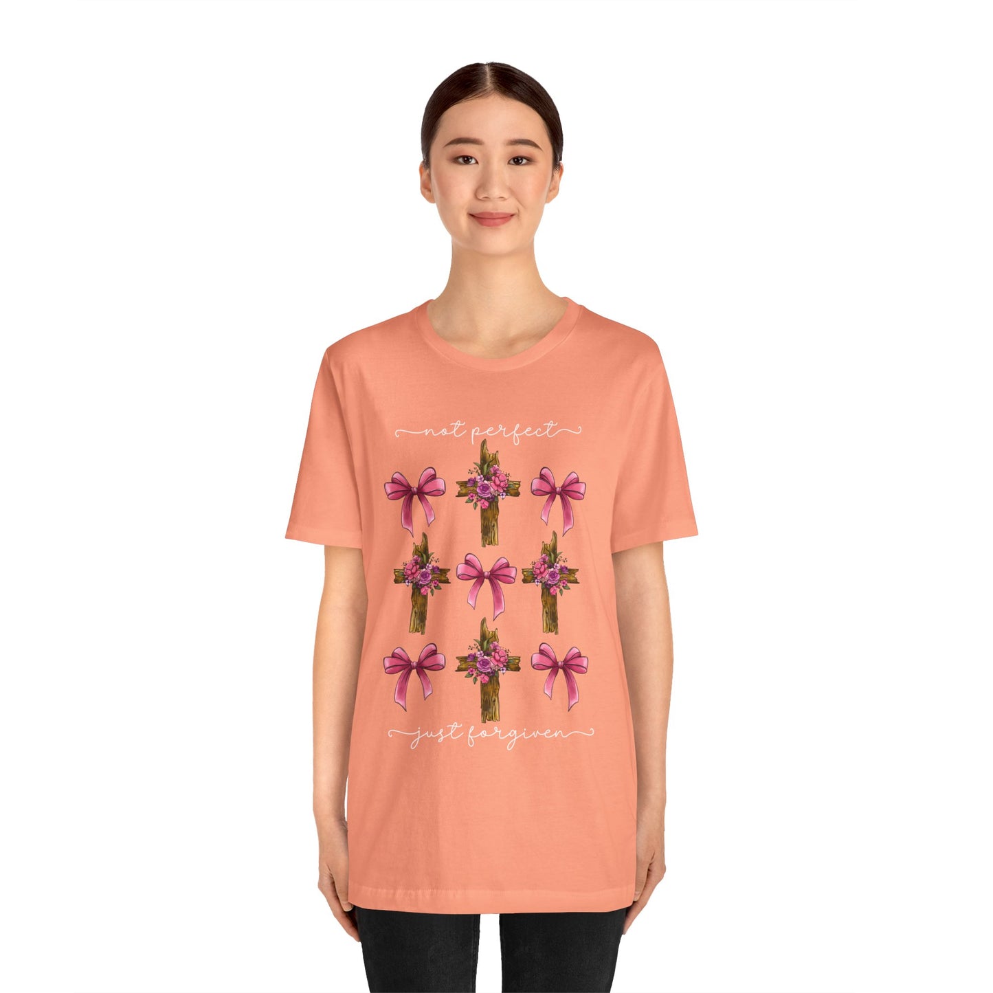 Not Perfect Just Given Shirt – Christian Coquette Bow Cross Faith Tee
